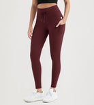 ODODOS 28" High Waist Workout Yoga Pants Leggings With Drawstring Pockets Burgundy - ododos