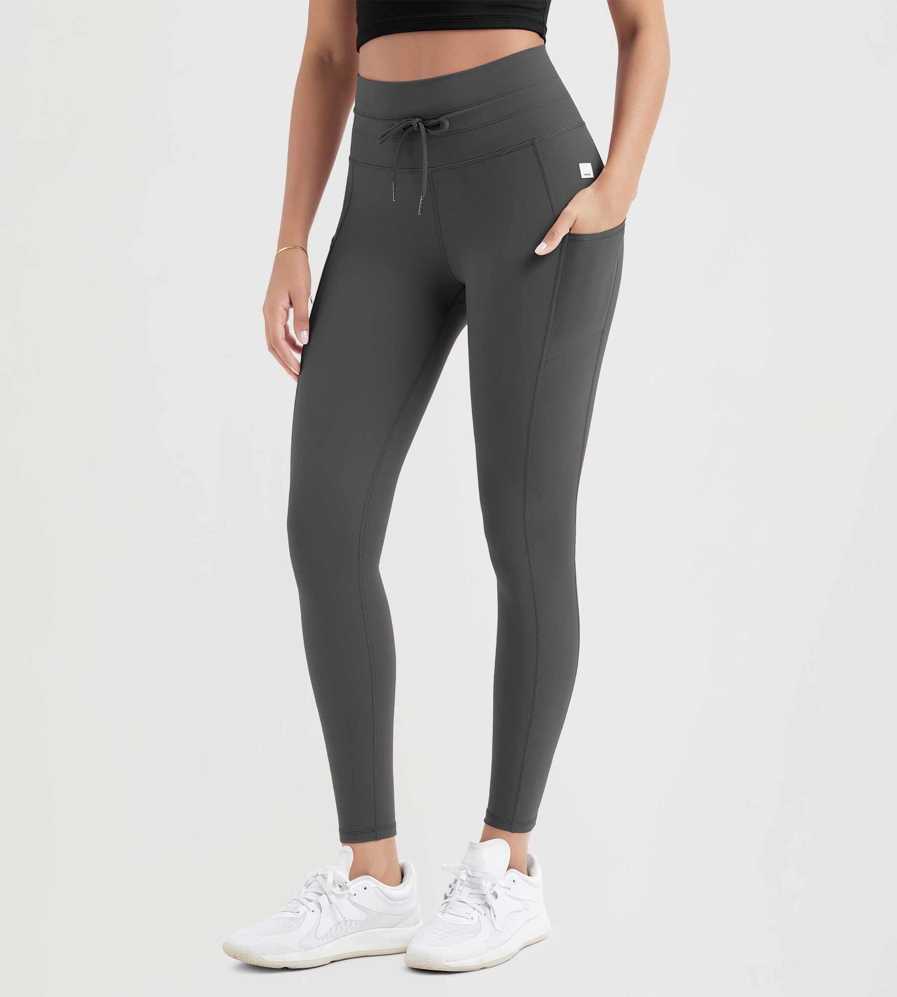 ODODOS 28" High Waist Workout Yoga Pants Leggings With Drawstring Pockets Charcoal - ododos