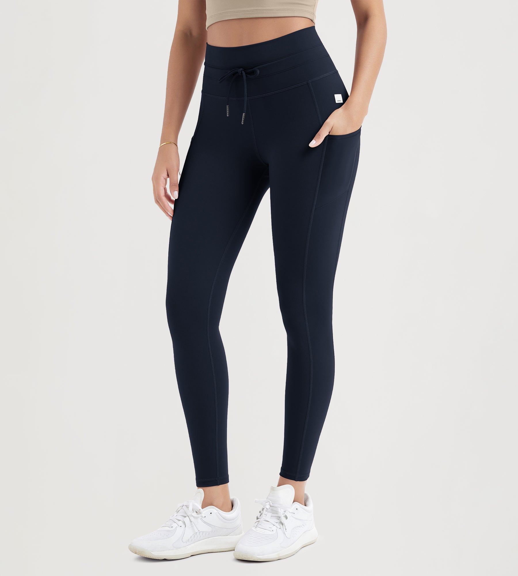 ODODOS 28" High Waist Workout Yoga Pants Leggings With Drawstring Pockets Deep Navy - ododos