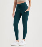 ODODOS 28" High Waist Workout Yoga Pants Leggings With Drawstring Pockets Forest Teal - ododos