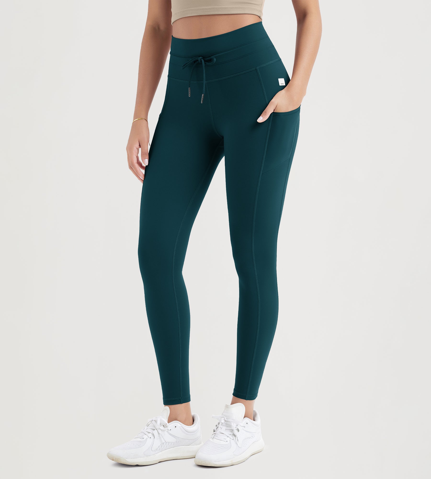 ODODOS 28" High Waist Workout Yoga Pants Leggings With Drawstring Pockets Forest Teal - ododos