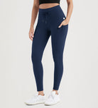 ODODOS 28" High Waist Workout Yoga Pants Leggings With Drawstring Pockets Navy - ododos