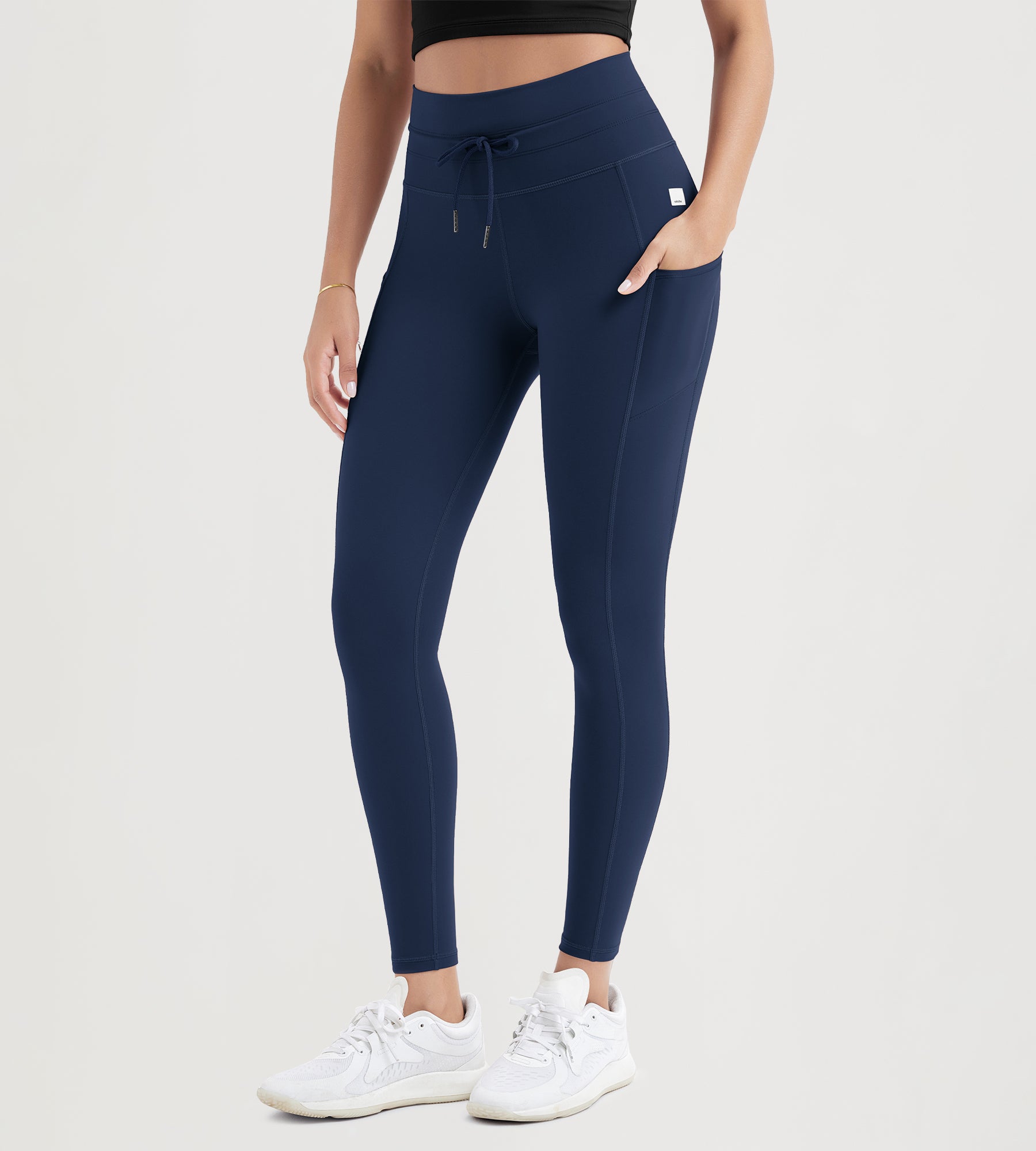 ODODOS 28" High Waist Workout Yoga Pants Leggings With Drawstring Pockets Navy - ododos
