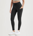 ODODOS 28" High Waist Workout Yoga Pants Leggings With Drawstring Pockets Onyx Black - ododos