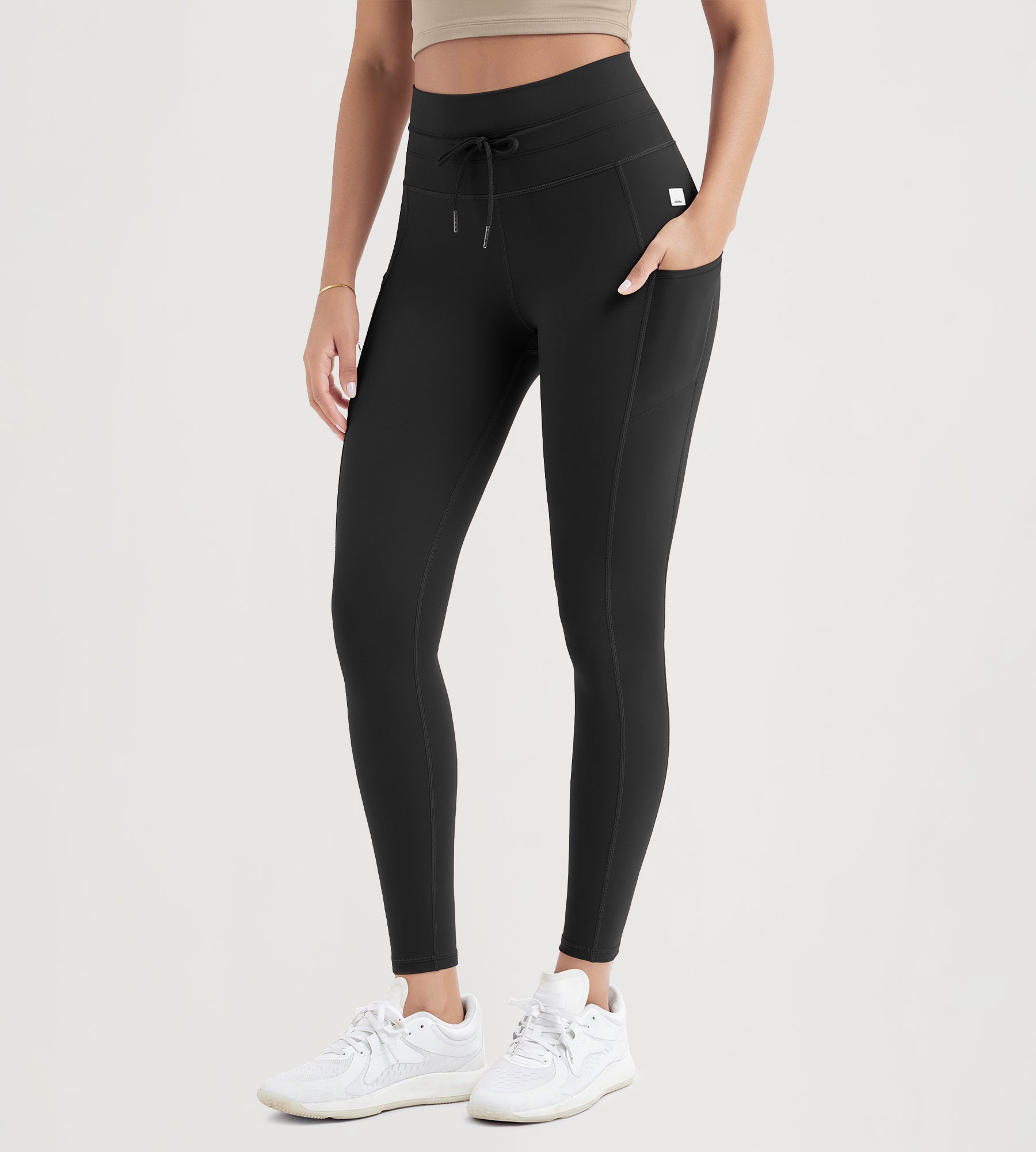 ODODOS 28" High Waist Workout Yoga Pants Leggings With Drawstring Pockets Onyx Black - ododos