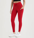 ODODOS 28" High Waist Workout Yoga Pants Leggings With Drawstring Pockets Red - ododos