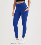 ODODOS 28" High Waist Workout Yoga Pants Leggings With Drawstring Pockets Royal Blue - ododos