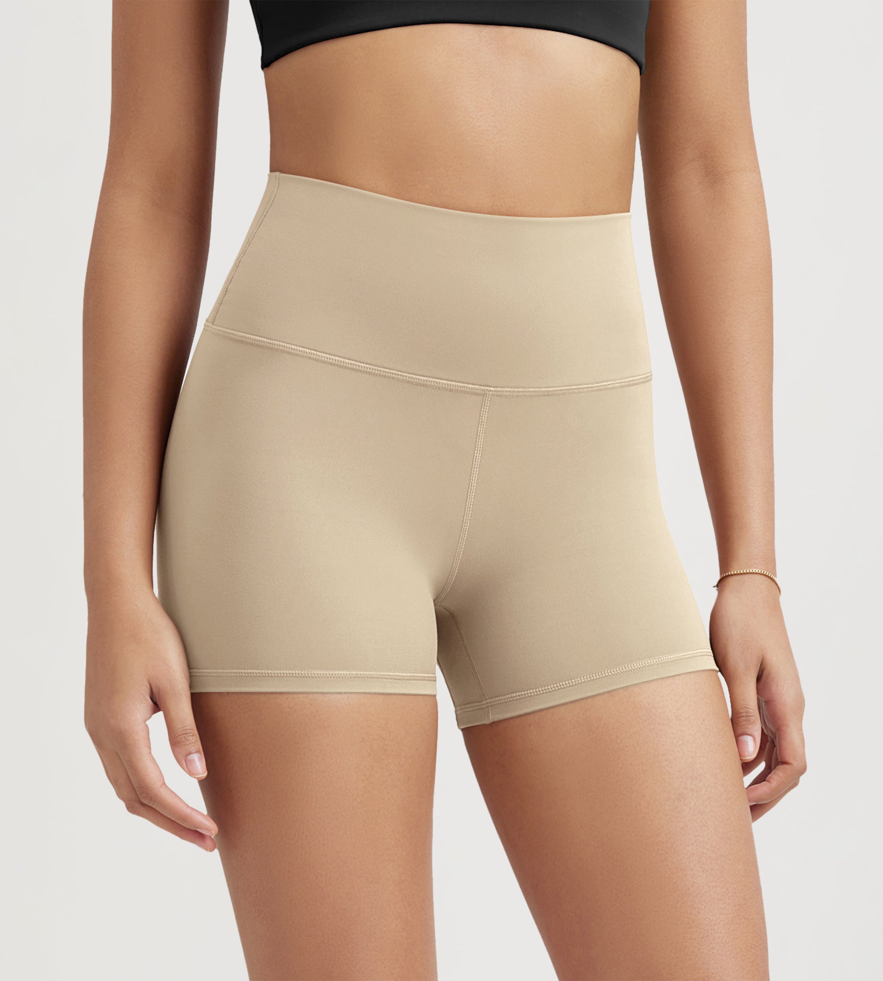 ODLIFT 4" High Waist Biker Shorts Beige - ododos