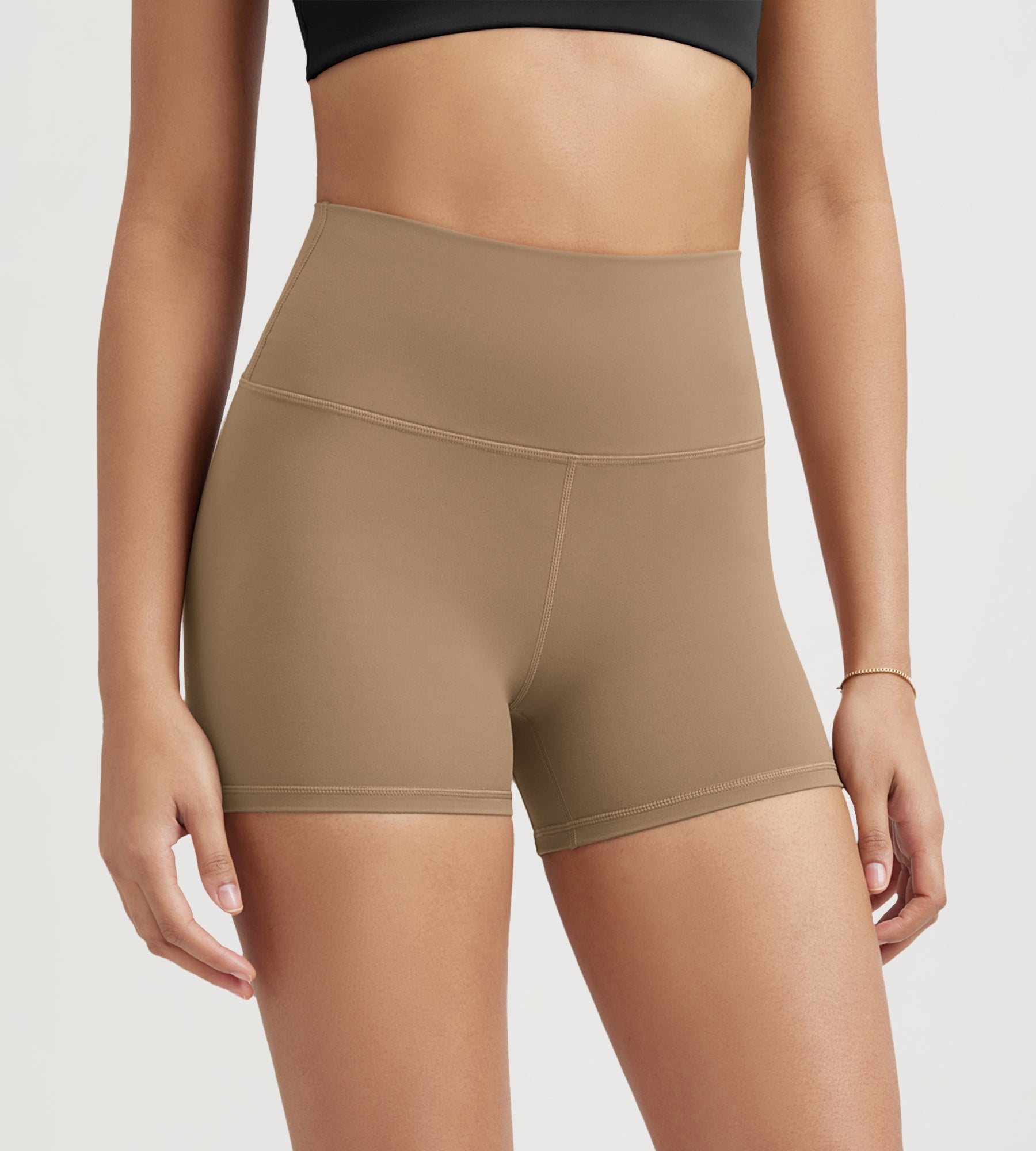 ODLIFT 4" High Waist Biker Shorts Light Brown - ododos