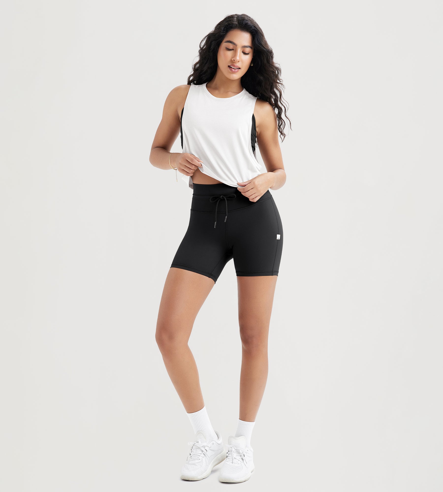 5" Inseam High Waist Shorts With Drawstring Workout Yoga Biker Shorts - ododos