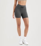 5" Inseam High Waist Shorts With Drawstring Workout Yoga Biker Shorts - ododos