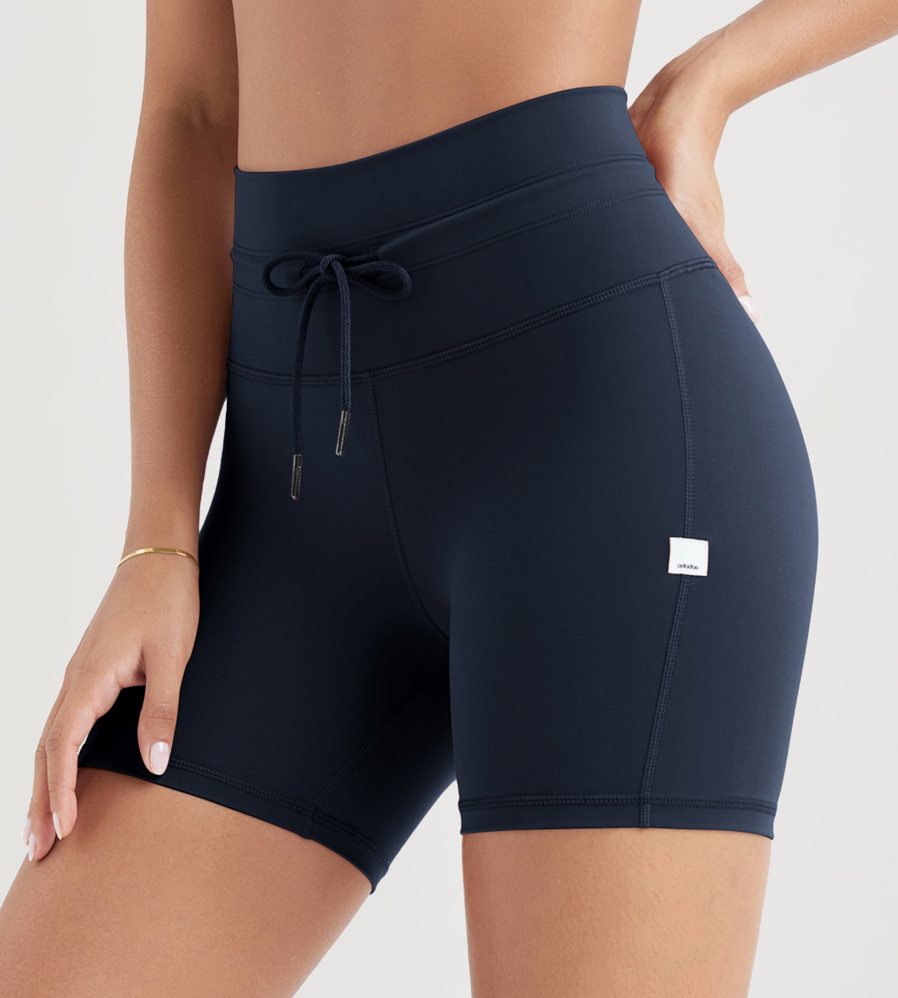 5" Inseam High Waist Shorts With Drawstring Workout Yoga Biker Shorts Deep Navy - ododos