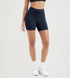 5" Inseam High Waist Shorts With Drawstring Workout Yoga Biker Shorts - ododos