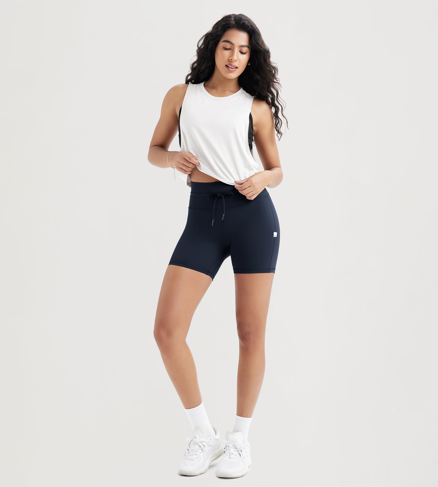5" Inseam High Waist Shorts With Drawstring Workout Yoga Biker Shorts - ododos