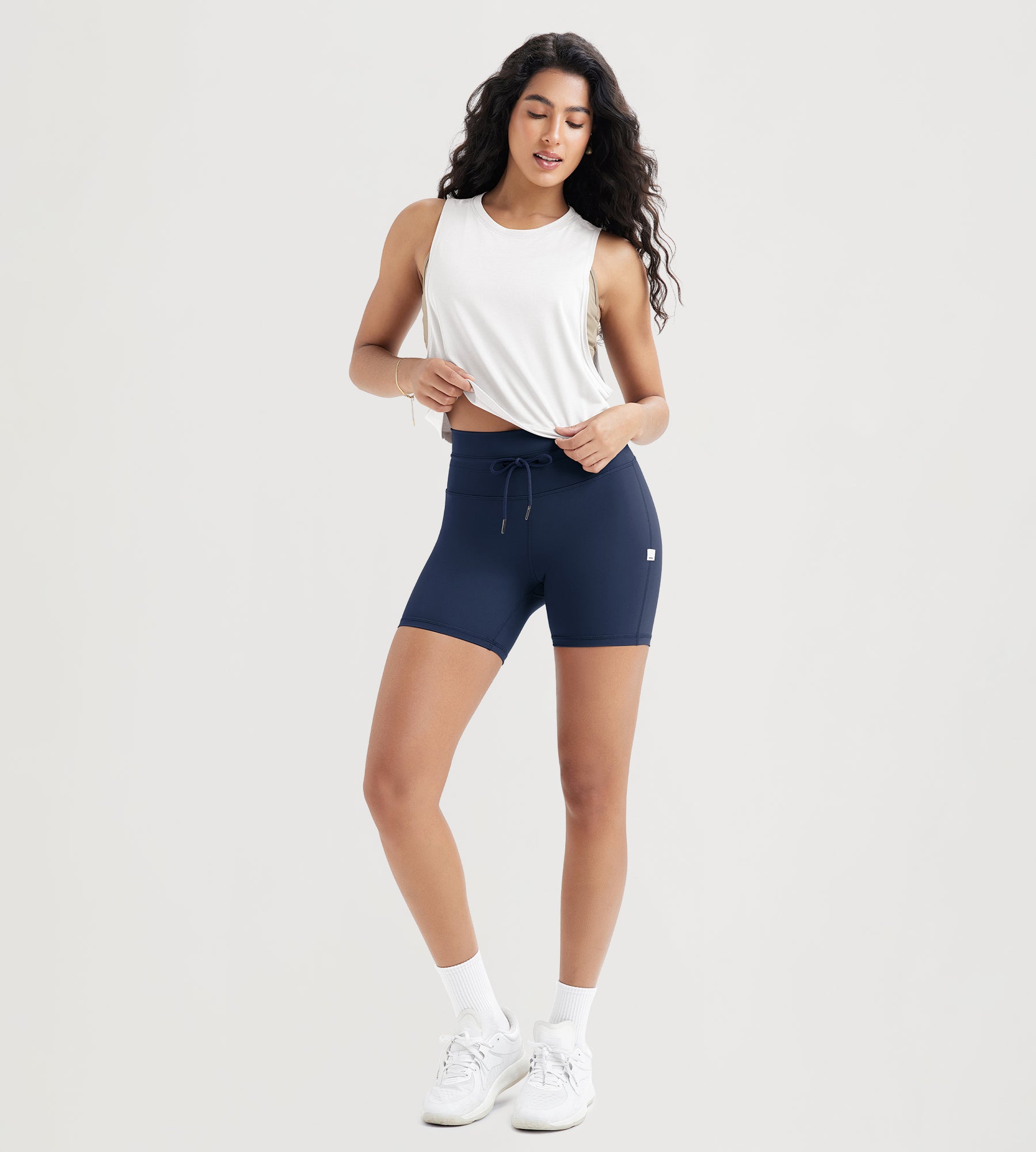 5" Inseam High Waist Shorts With Drawstring Workout Yoga Biker Shorts - ododos