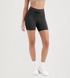 5" Inseam High Waist Shorts With Drawstring Workout Yoga Biker Shorts - ododos