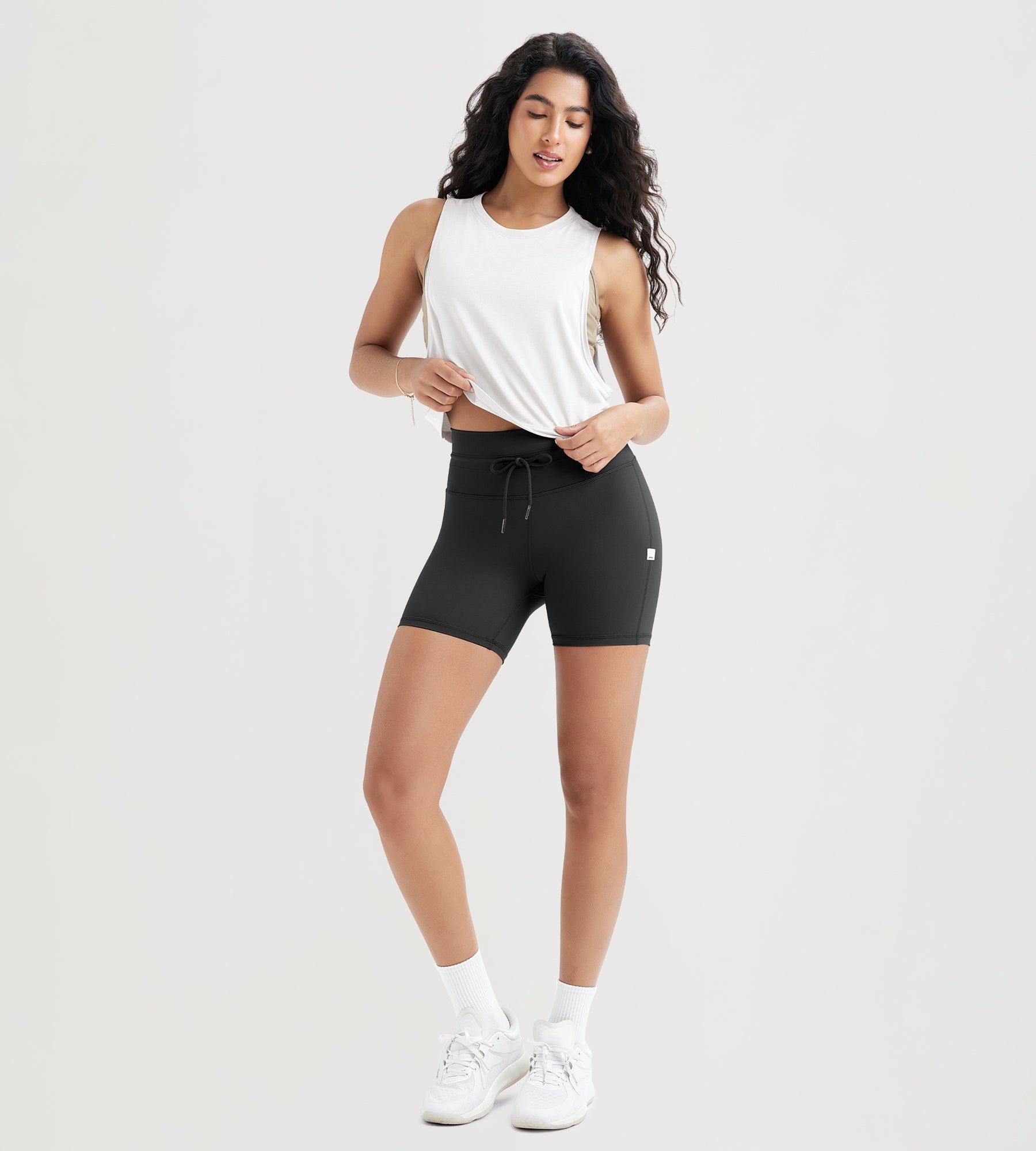 5" Inseam High Waist Shorts With Drawstring Workout Yoga Biker Shorts - ododos