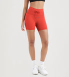 5" Inseam High Waist Shorts With Drawstring Workout Yoga Biker Shorts - ododos
