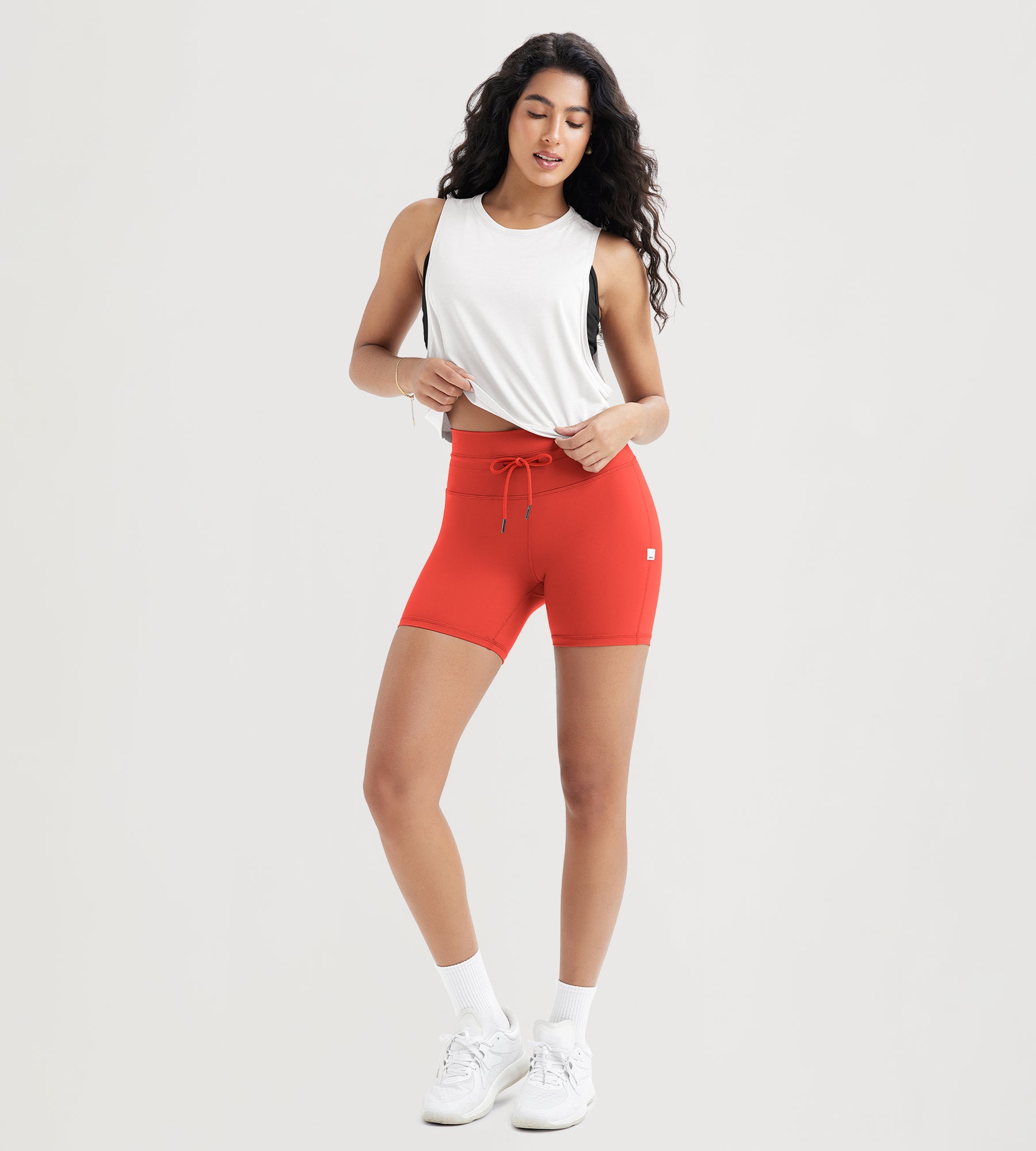 5" Inseam High Waist Shorts With Drawstring Workout Yoga Biker Shorts - ododos
