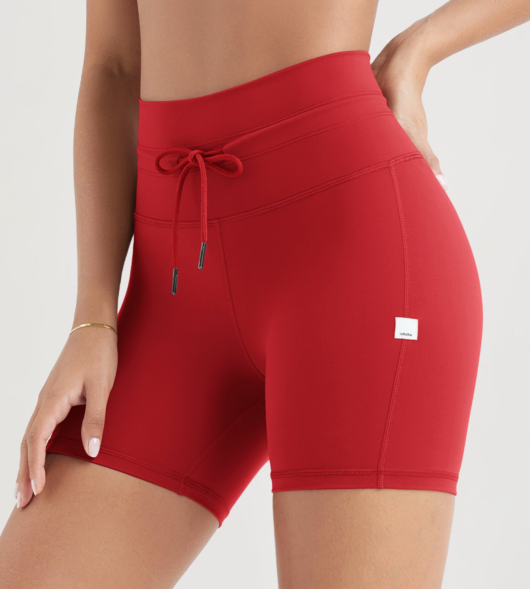 5" Inseam High Waist Shorts With Drawstring Workout Yoga Biker Shorts Red - ododos