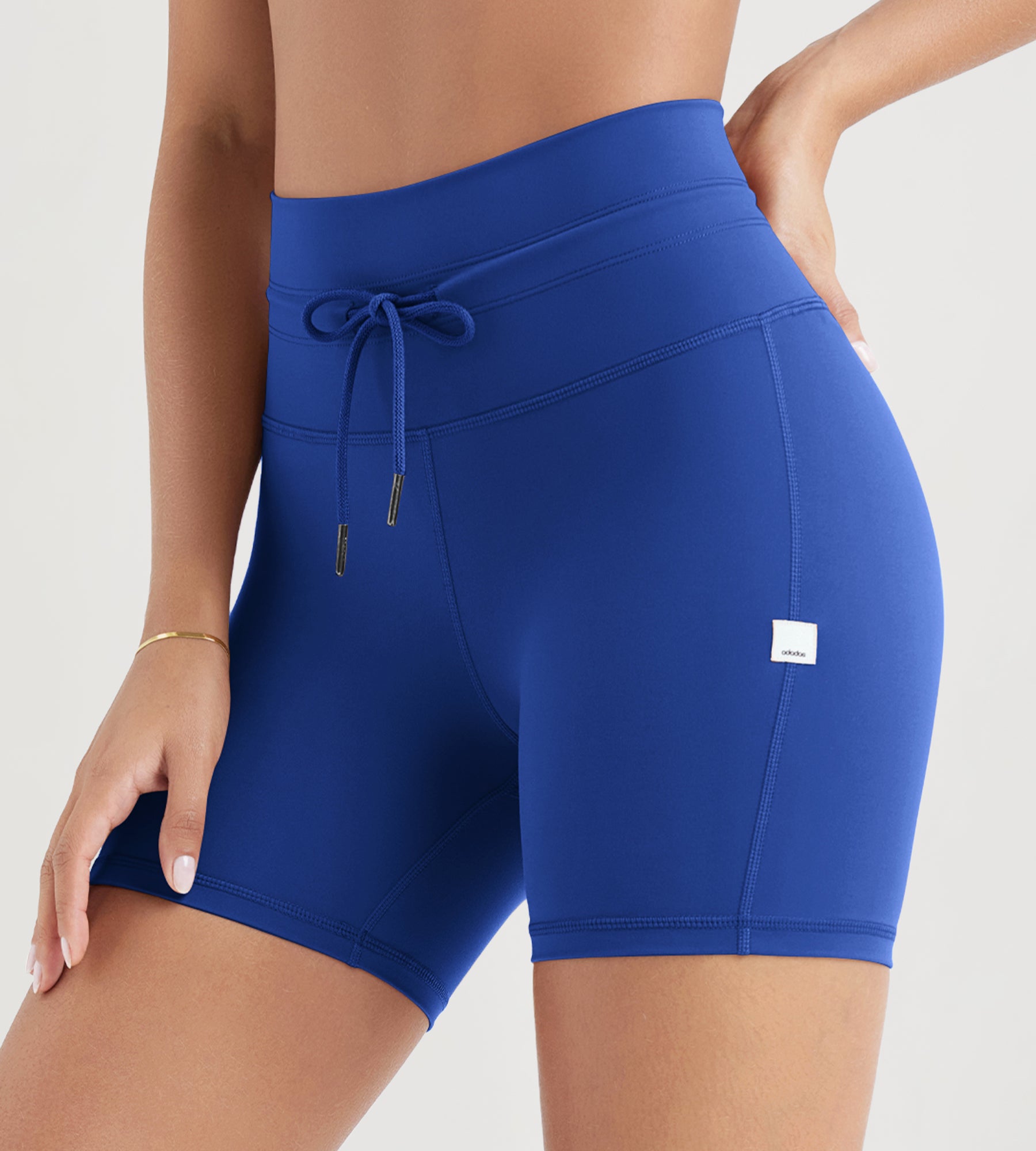 5" Inseam High Waist Shorts With Drawstring Workout Yoga Biker Shorts Royal Blue - ododos