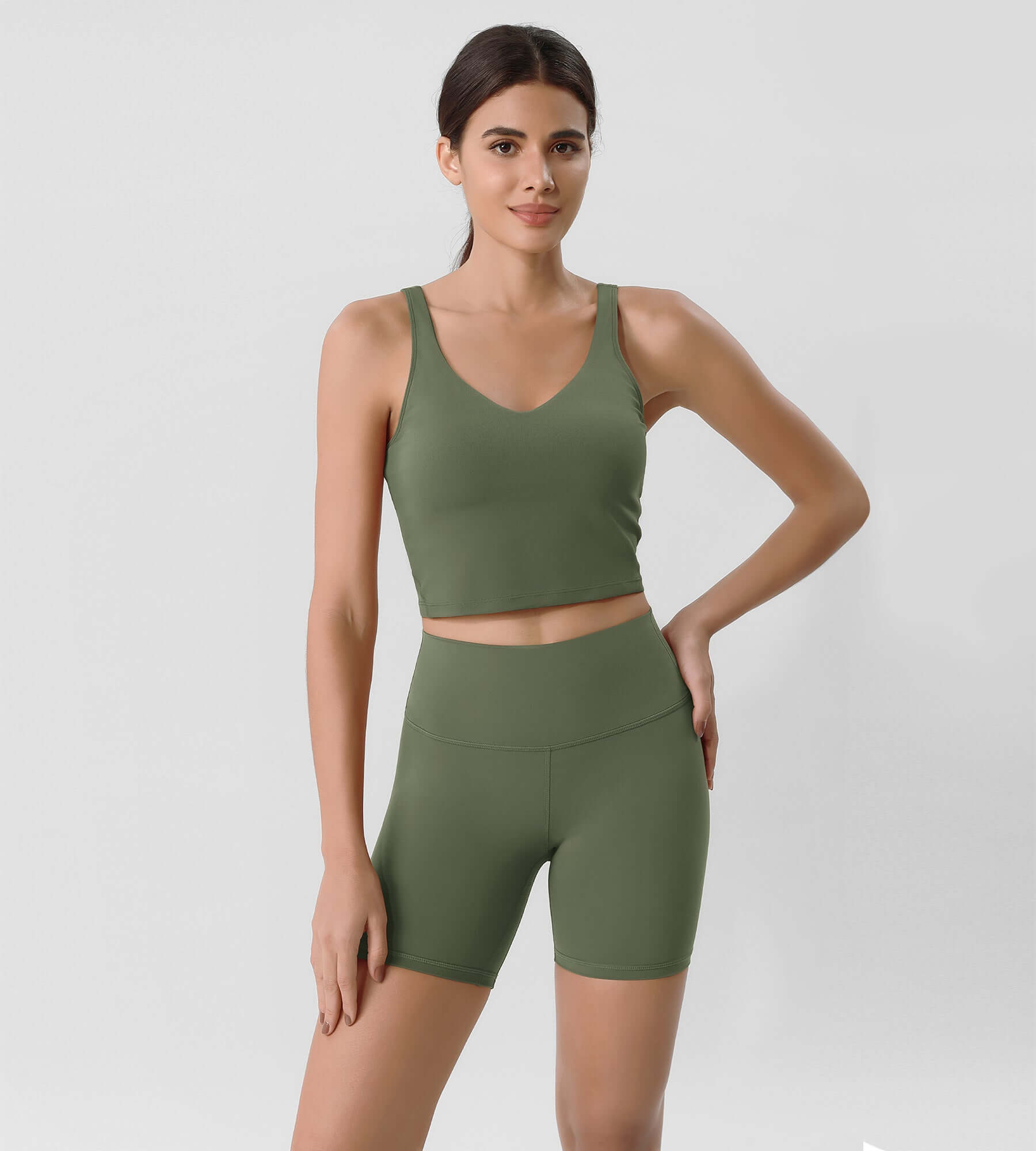 ODLIFT 6" High Waist Biker Shorts Dark Olive - ododos