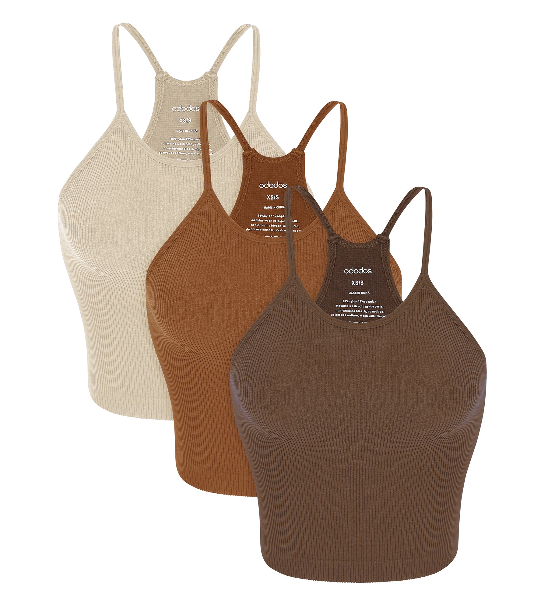 3-Pack Seamless Rib-Knit Camisole Brunette+Clay+Mushroom - ododos