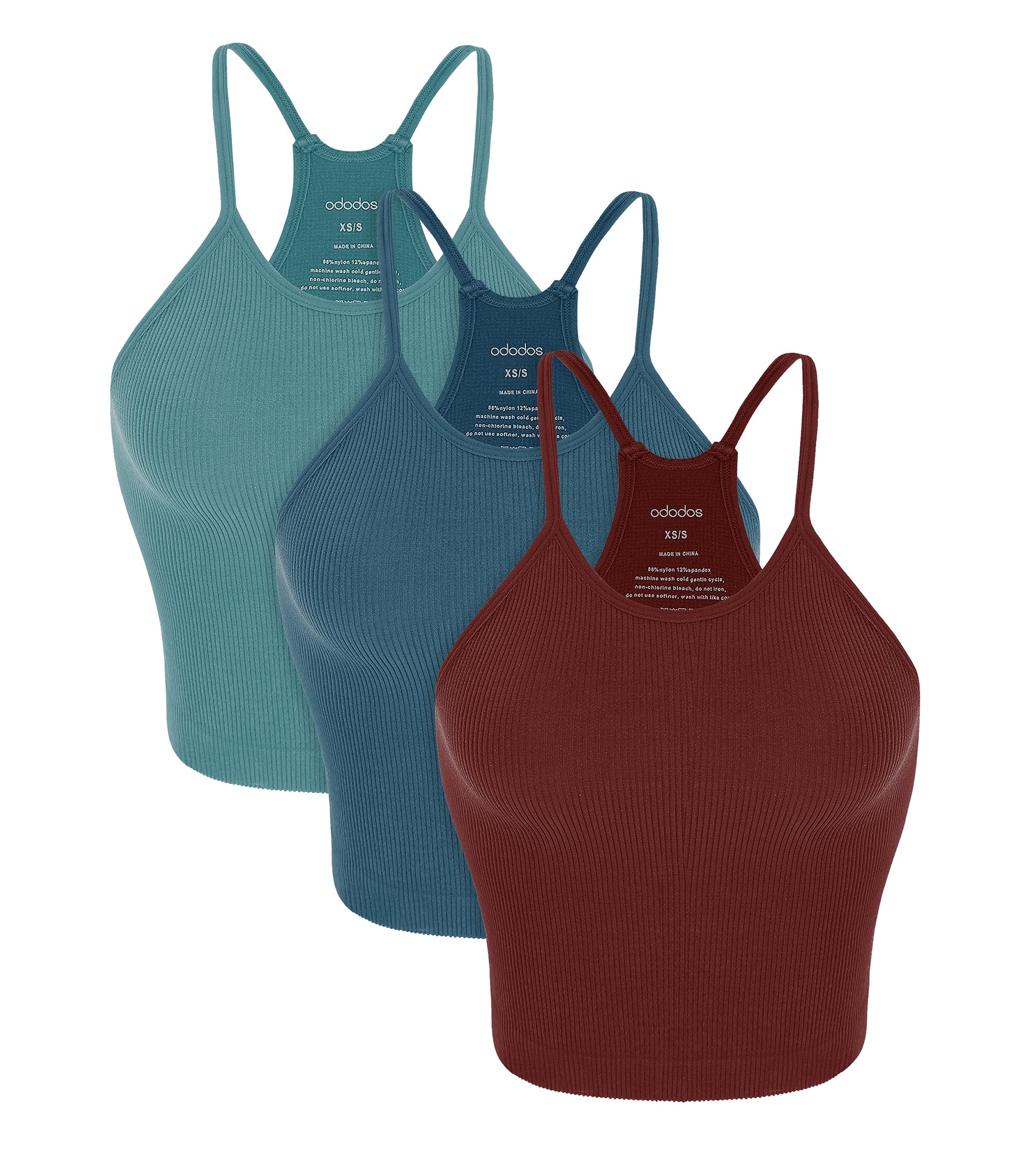 3-Pack Seamless Rib-Knit Camisole Claret+Ocean+SkyBlue - ododos