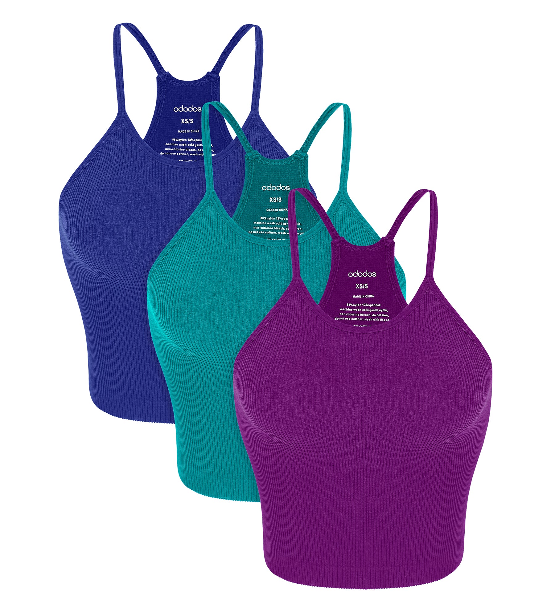 3-Pack Seamless Rib-Knit Camisole Phlox+Sea Green+Lapis - ododos