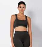 Ribbed Square Neck Sports Bra Black - ododos