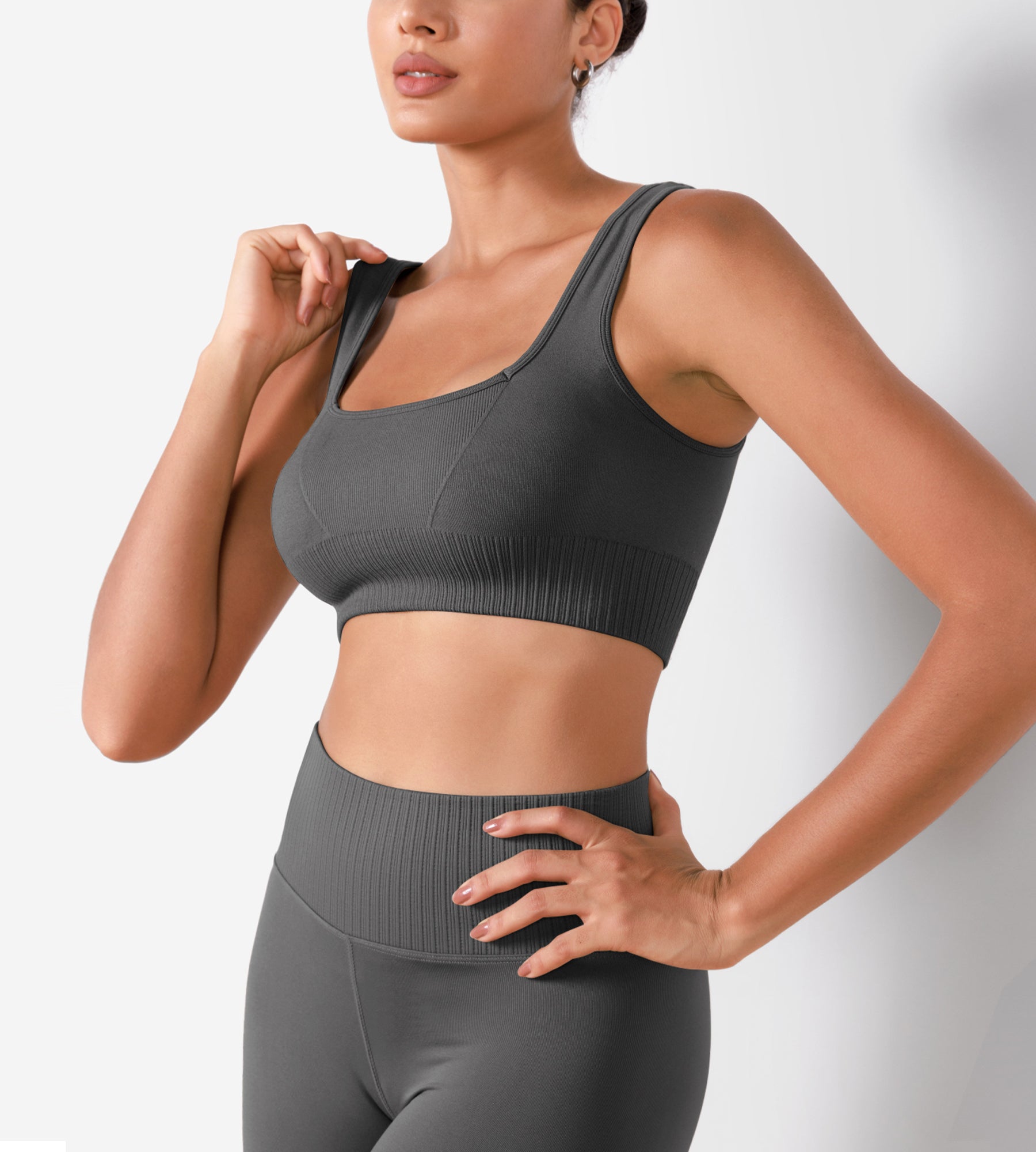 Ribbed Square Neck Sports Bra - ododos