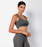 Ribbed Square Neck Sports Bra Charcoal - ododos