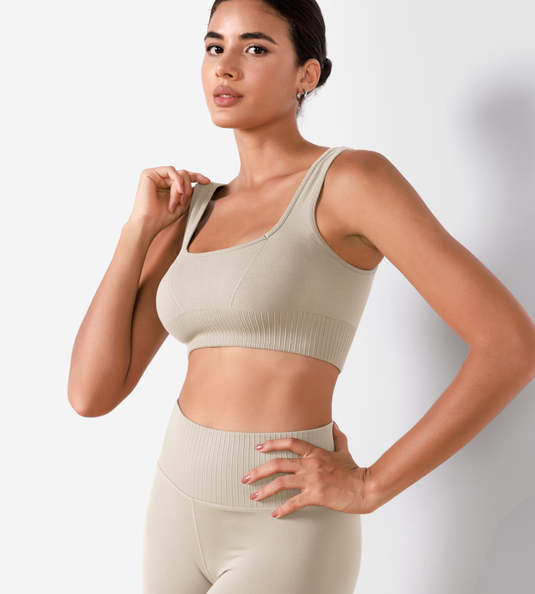 Ribbed Square Neck Sports Bra - ododos