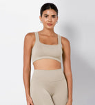 Ribbed Square Neck Sports Bra Mushroom - ododos