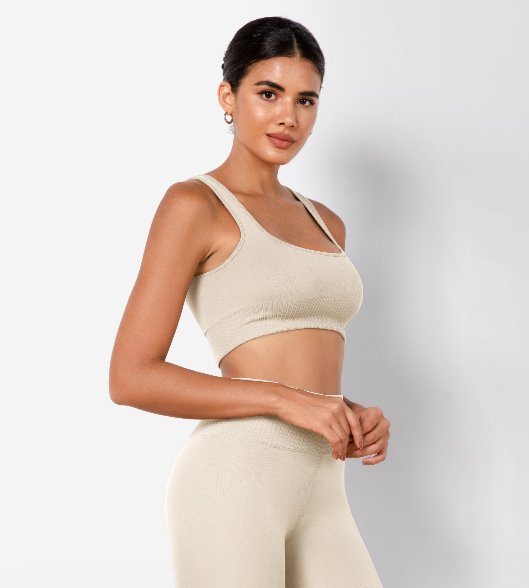 Ribbed Square Neck Sports Bra Oat Milk - ododos