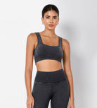 Ribbed Square Neck Sports Bra Stone Washing Black - ododos