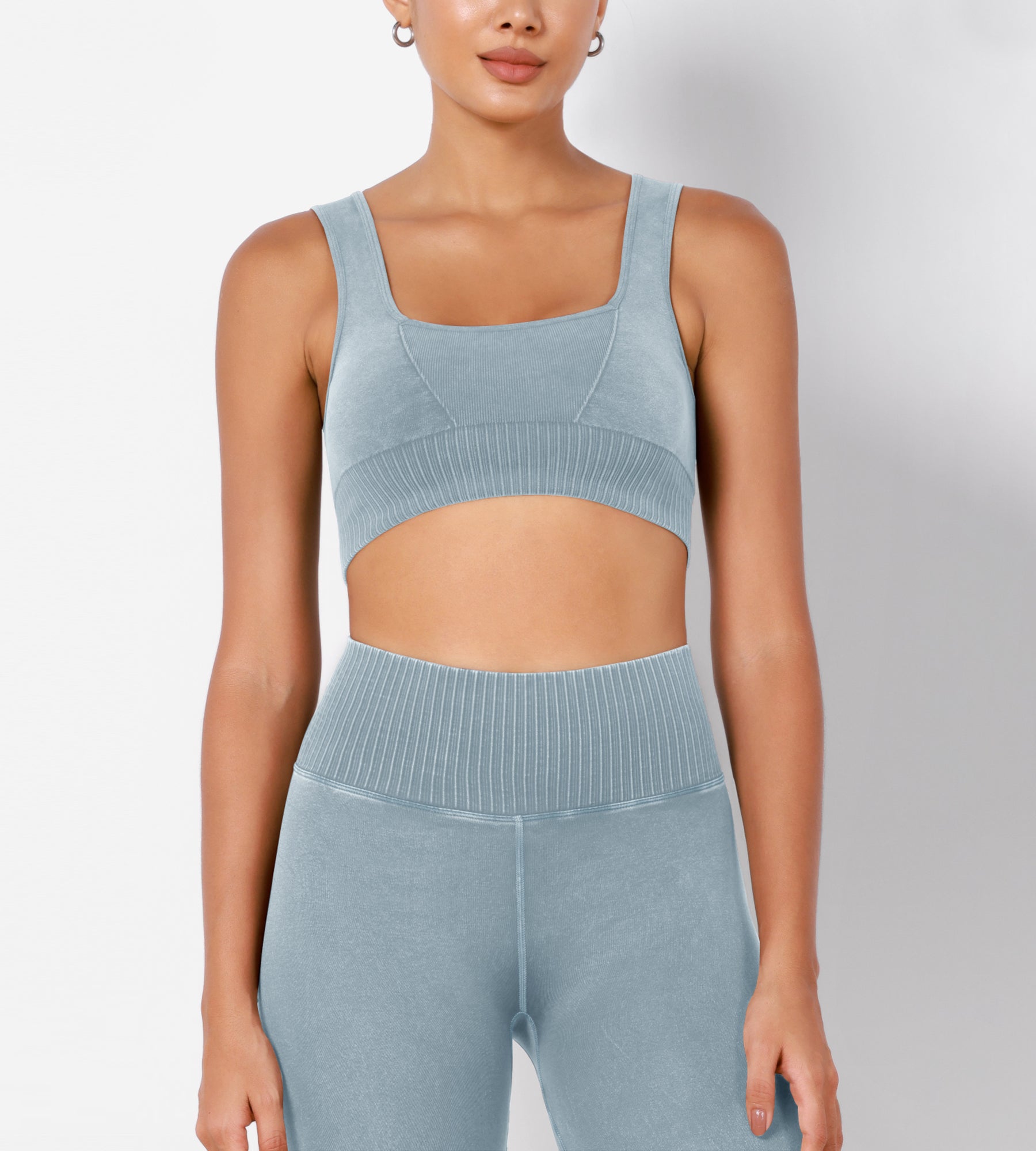 Ribbed Square Neck Sports Bra - ododos