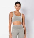 Ribbed Square Neck Sports Bra Stone Washing Grey - ododos