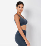 Ribbed Square Neck Sports Bra Stone Washing Navy - ododos