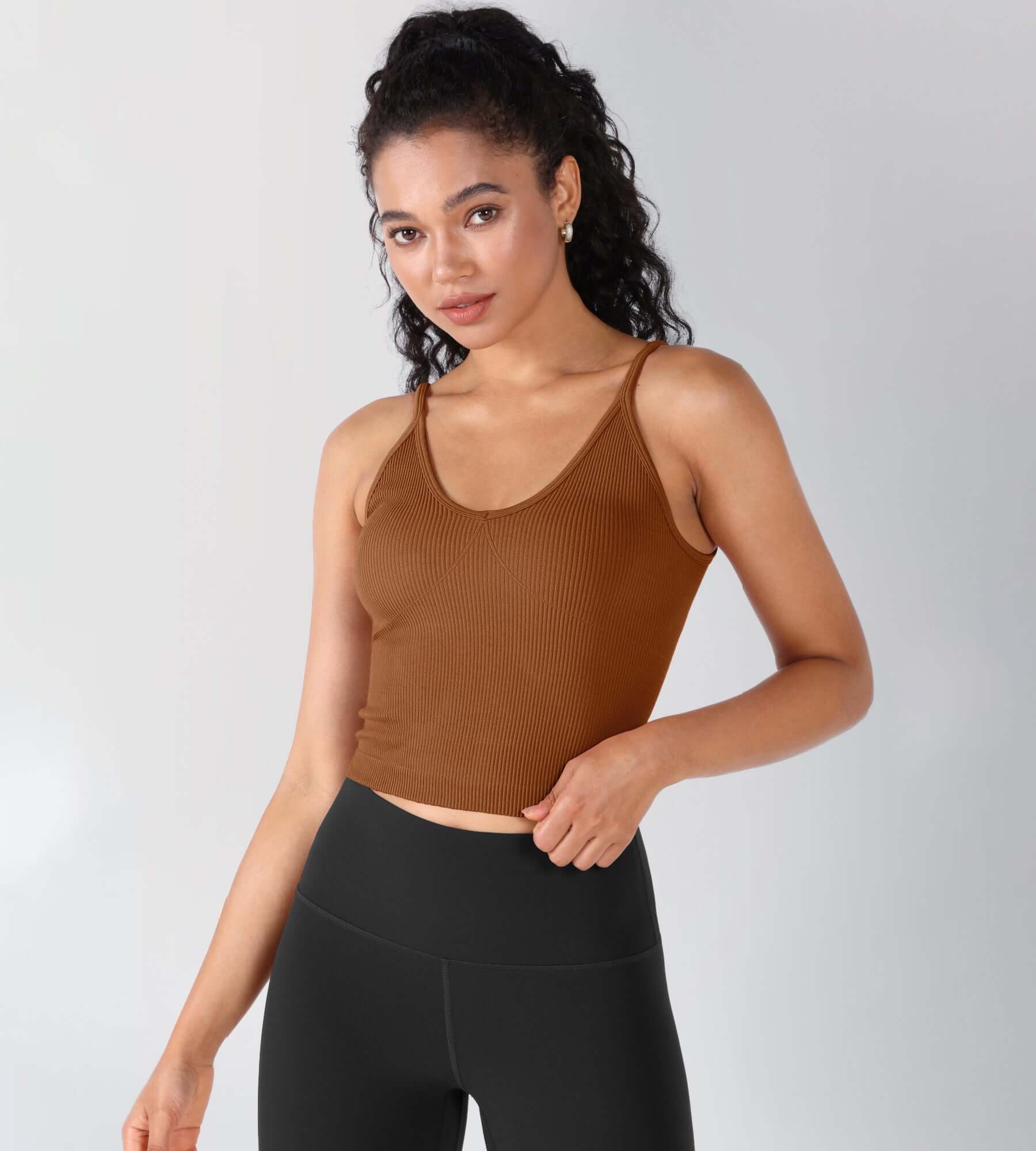 3-Pack V-Neck Seamless Crop Tank Clove+Green Milieu+Clay - ododos