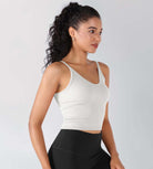 3-Pack V-Neck Seamless Crop Tank Mushroom+Black+White - ododos