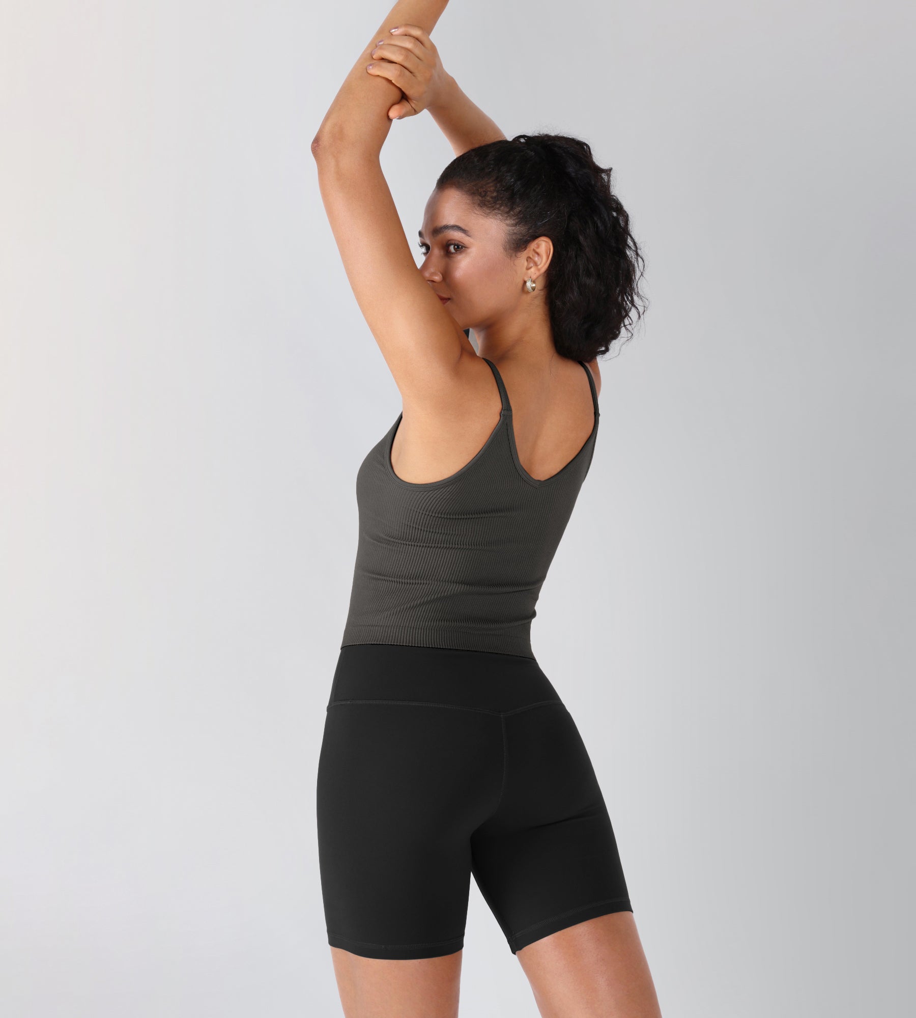 3-Pack V-Neck Seamless Crop Tank Taupe+Black+Charcoal - ododos