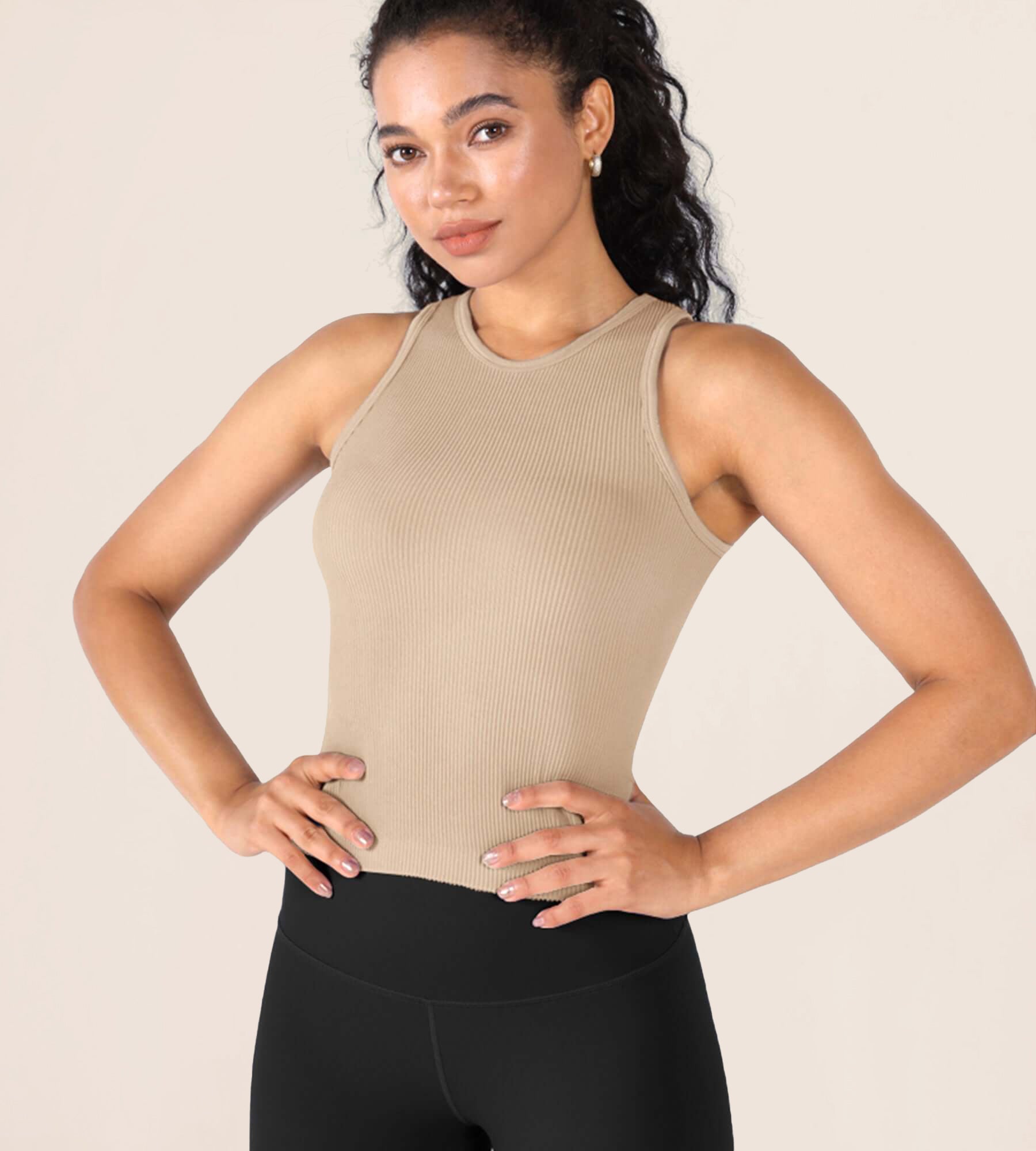 3-Pack Seamless Ribbed High Neck Tank Tops - ododos