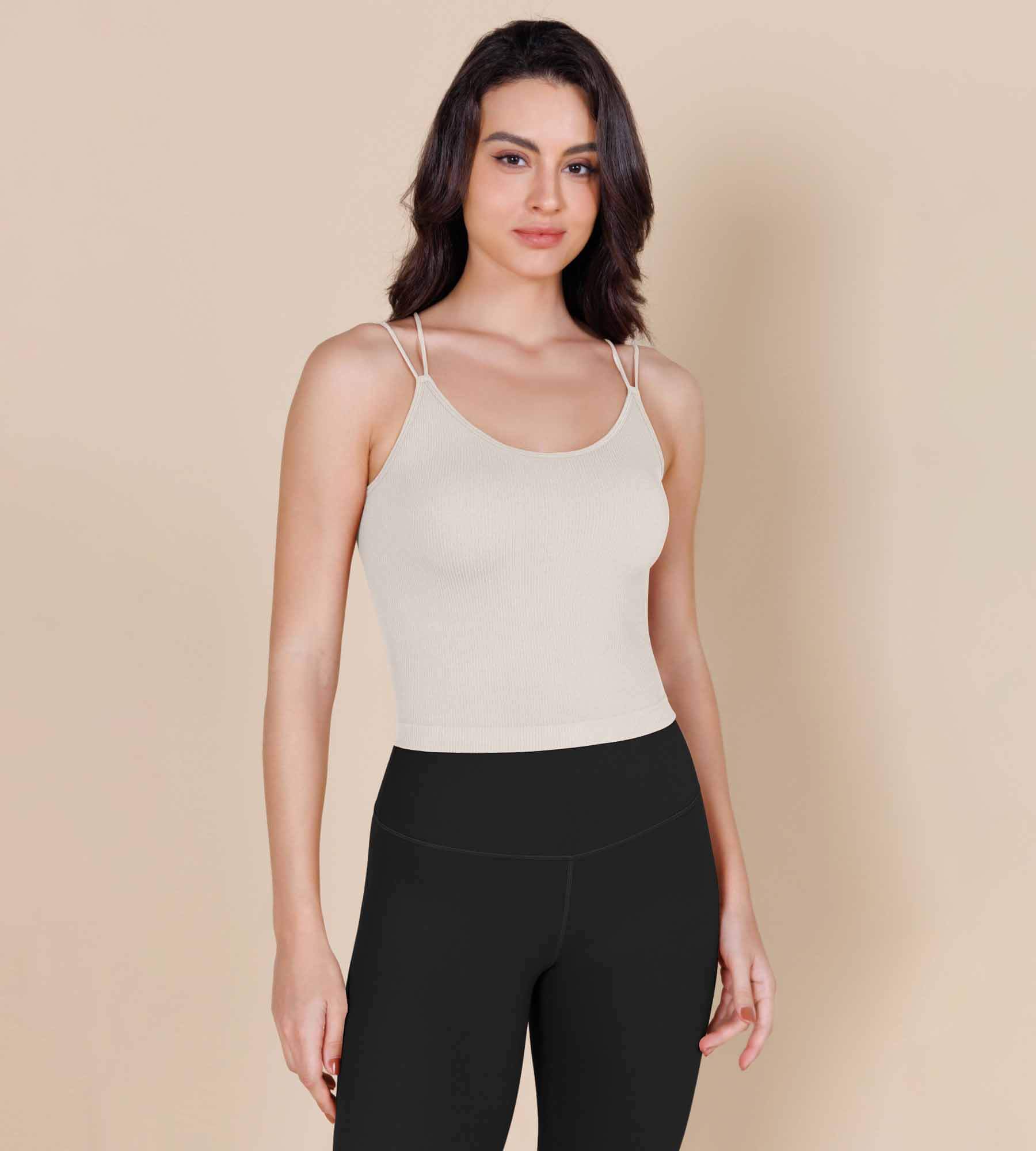 3 Pack Seamless Double Straps Cropped Ribbed Camisole - ododos