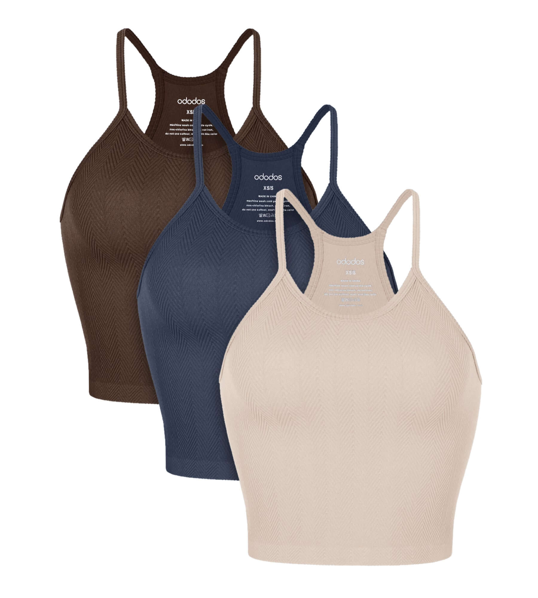 3-Pack Crop Length Herringbone Knit Seamless Soft Camisole Tank Tops Brunette+navy+beige - ododos