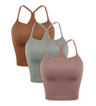 3-Pack Seamless Sweetheart Neck Crop Tank Tops Clove+Green Milieu+Clay - ododos