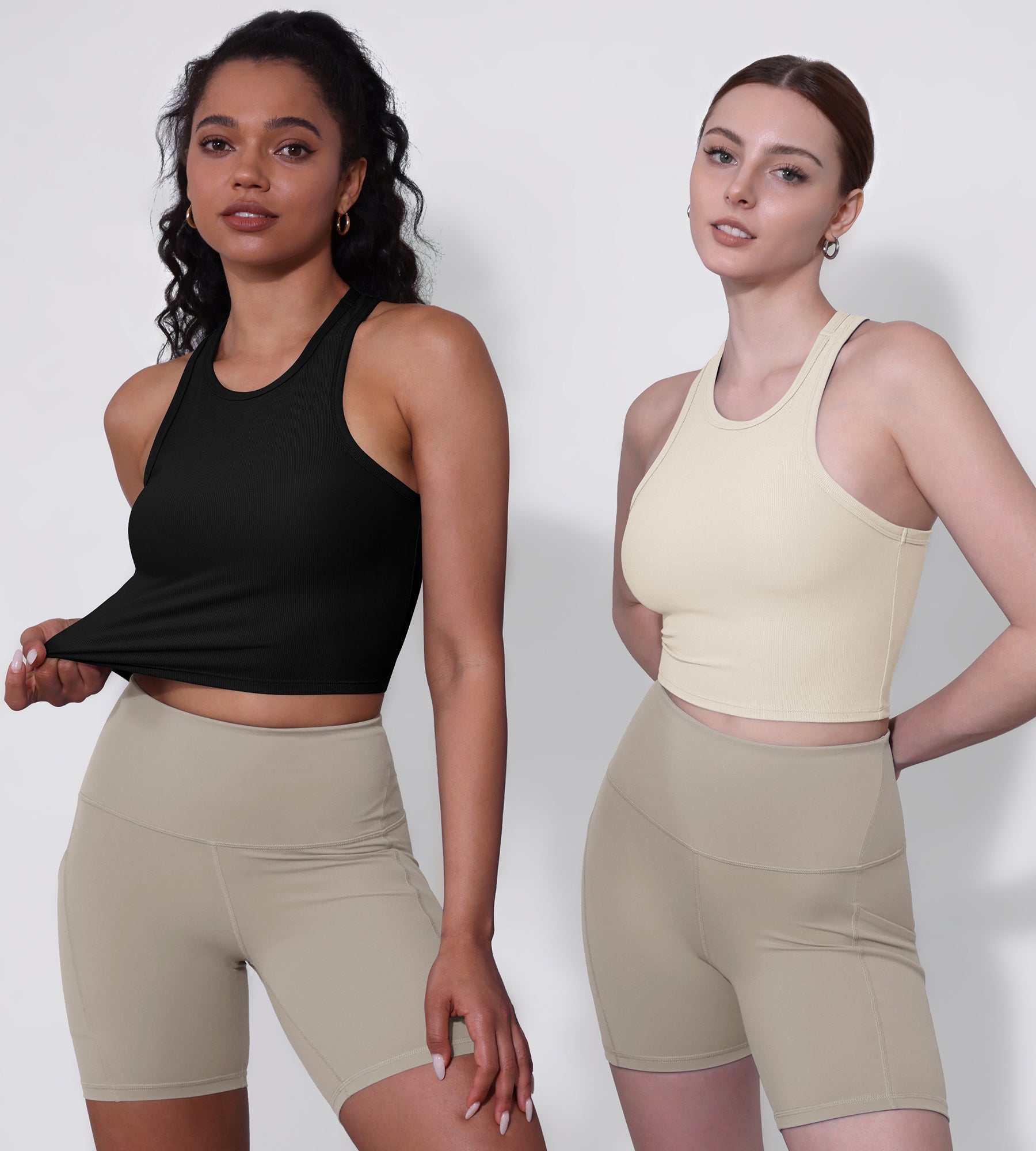 2-Pack Racerback High Neck Ribbed Cropped Tank Tops - ododos