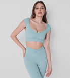 V-Neck Ruched Front Crop Tank Chambray - ododos