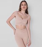 V-Neck Ruched Front Crop Tank Dusty Pink - ododos