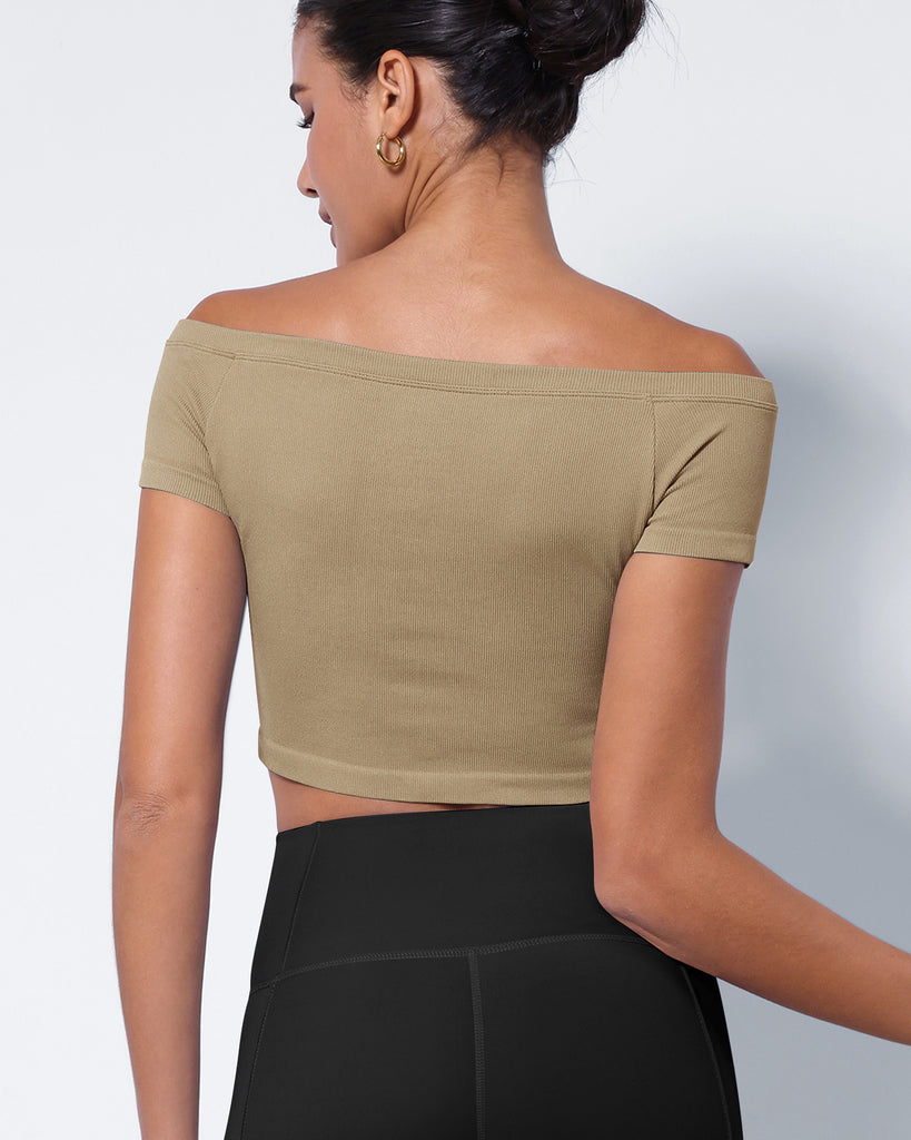  2-Pack Seamless Off Shoulder Short Sleeve Tops - ododos